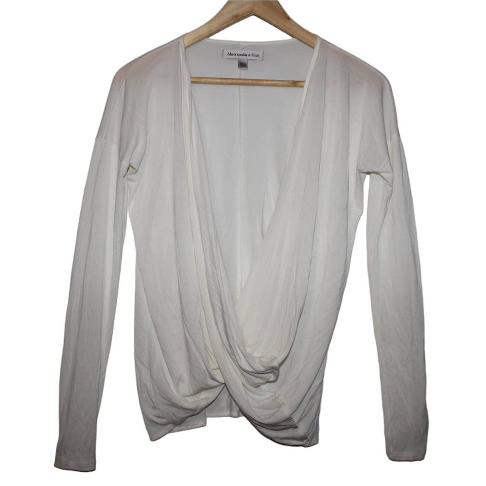 Women's Abercrombie & Fitch Cream Twisted Front V-Neck Long Sleeve Shirt Size XS